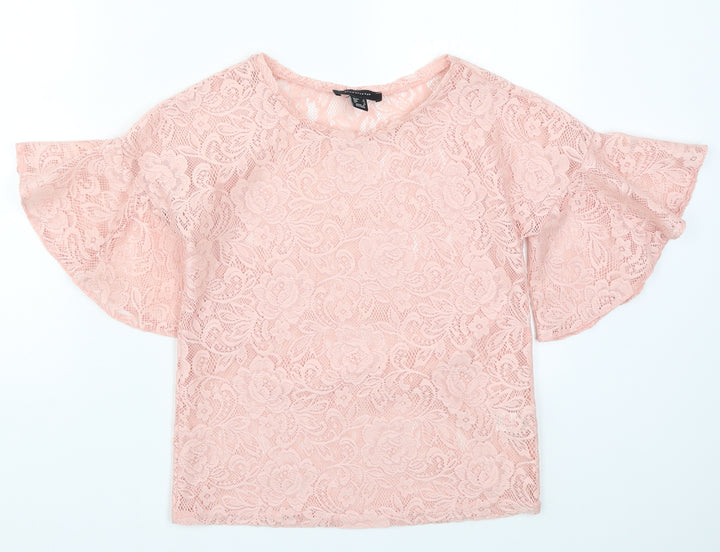 Atmosphere Womens Pink  Lace Basic T-Shirt Size 4