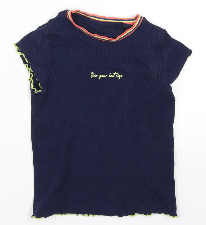 Marks and Spencer Girls Blue   Basic T-Shirt Size 7-8 Years  - Live Your Best Life