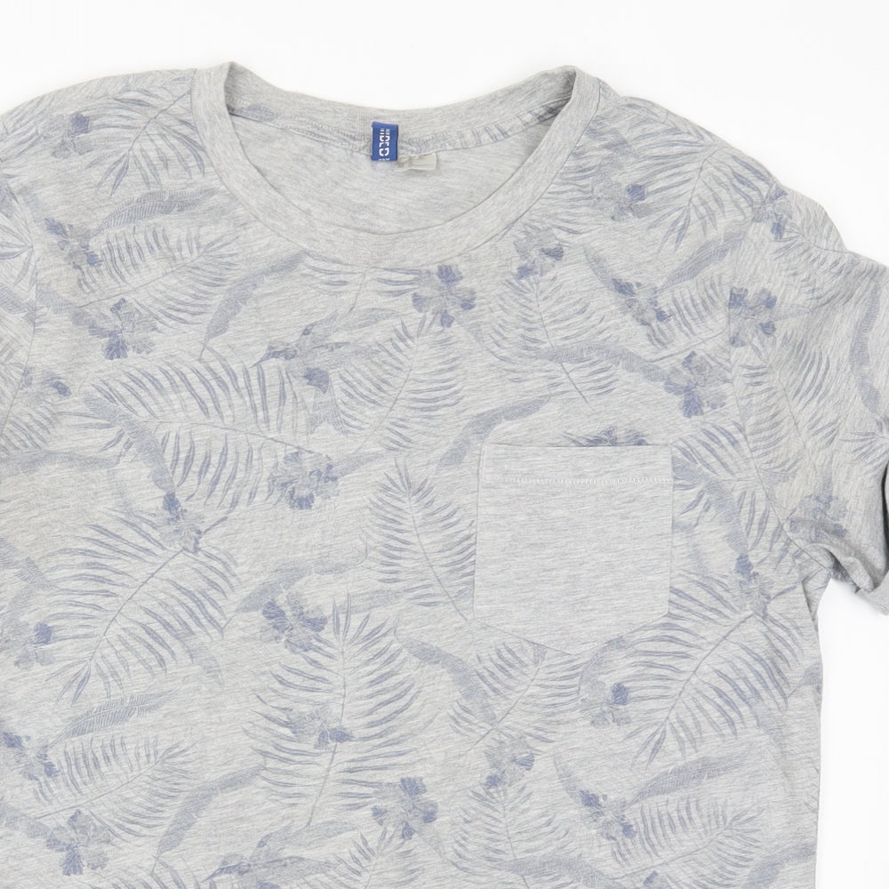 H&M Mens Grey Floral   T-Shirt Size M