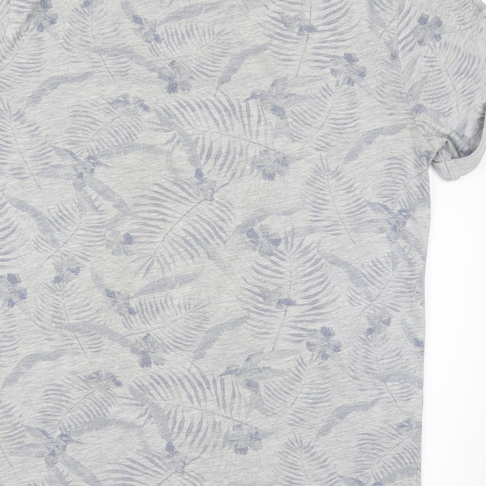 H&M Mens Grey Floral   T-Shirt Size M