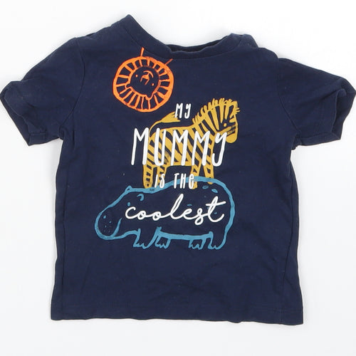 Fred & Flo Boys Blue   Basic T-Shirt Size 6-9 Months  - My Mummy is the Coolest Animals