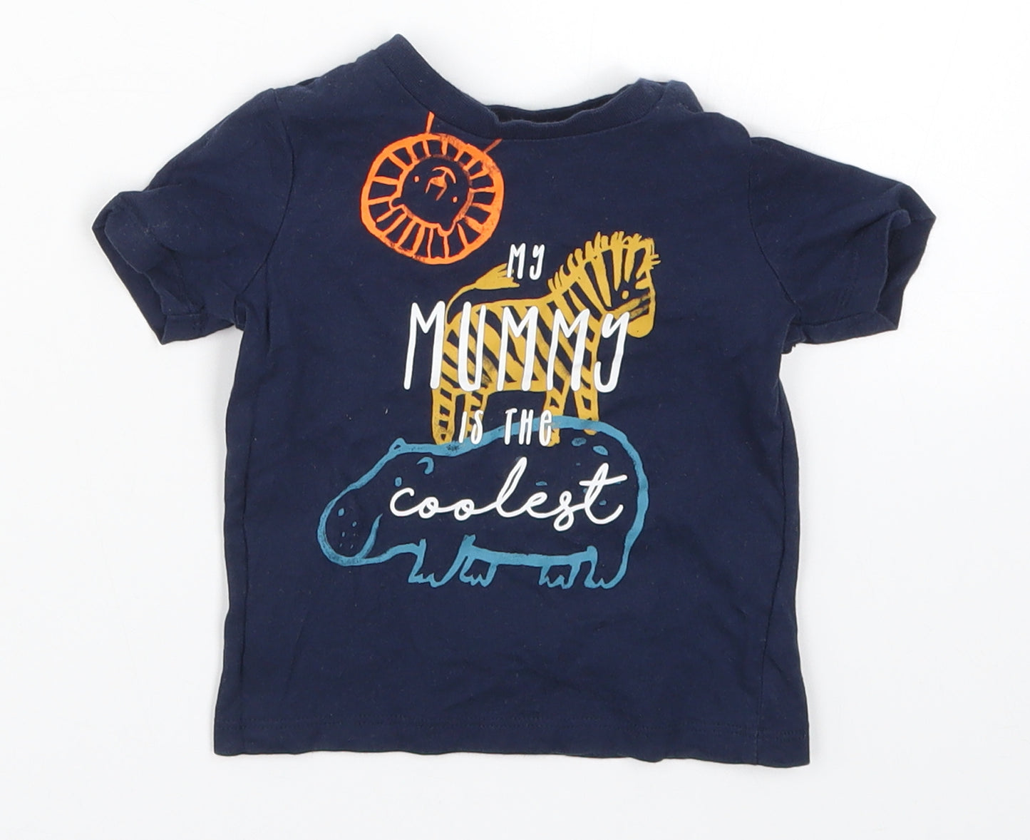 Fred & Flo Boys Blue   Basic T-Shirt Size 6-9 Months  - My Mummy is the Coolest Animals