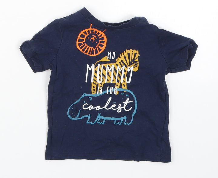 Fred & Flo Boys Blue   Basic T-Shirt Size 6-9 Months  - My Mummy is the Coolest Animals