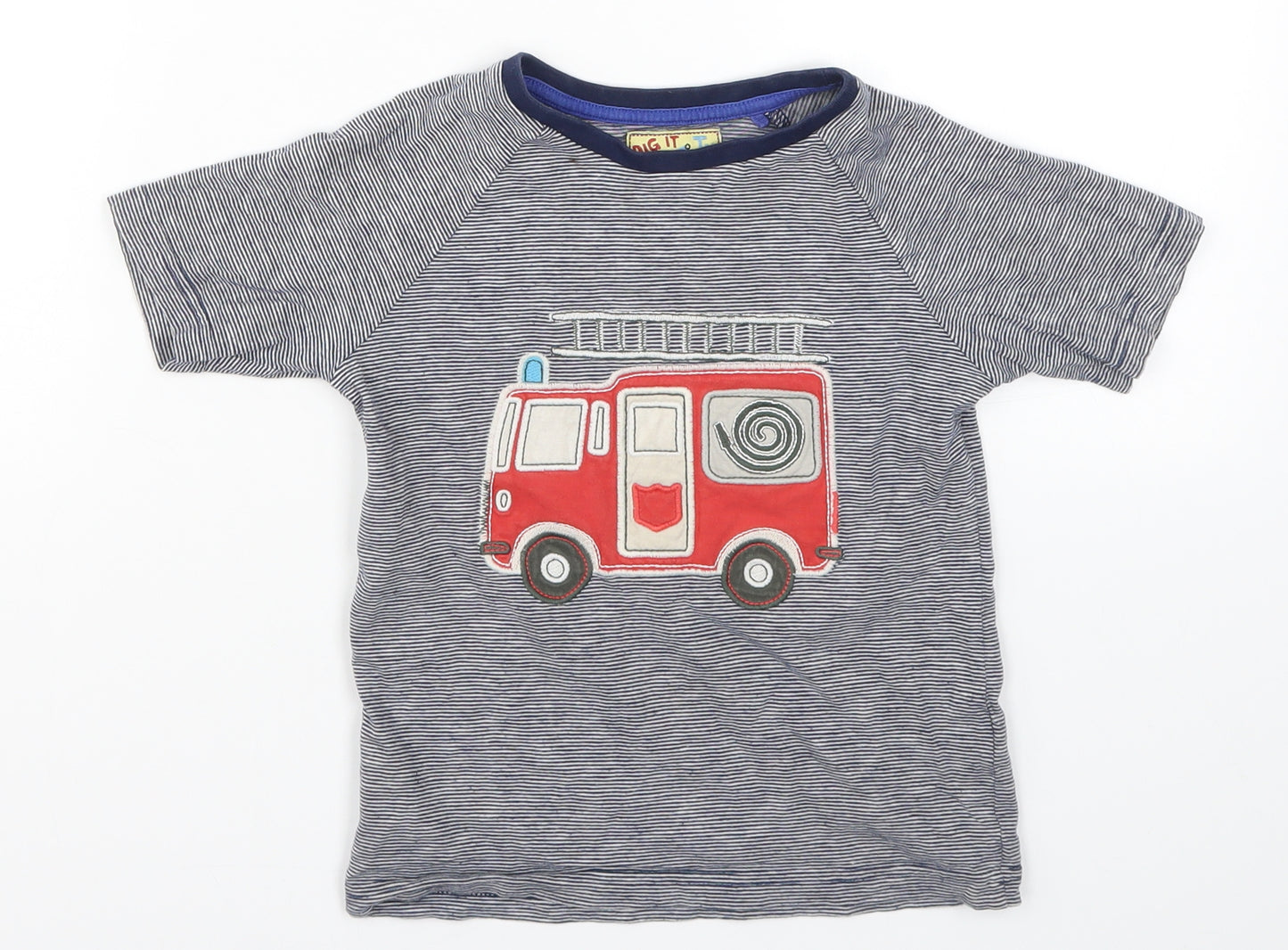 George Boys Blue Striped  Basic T-Shirt Size 4-5 Years  - Fire Truck