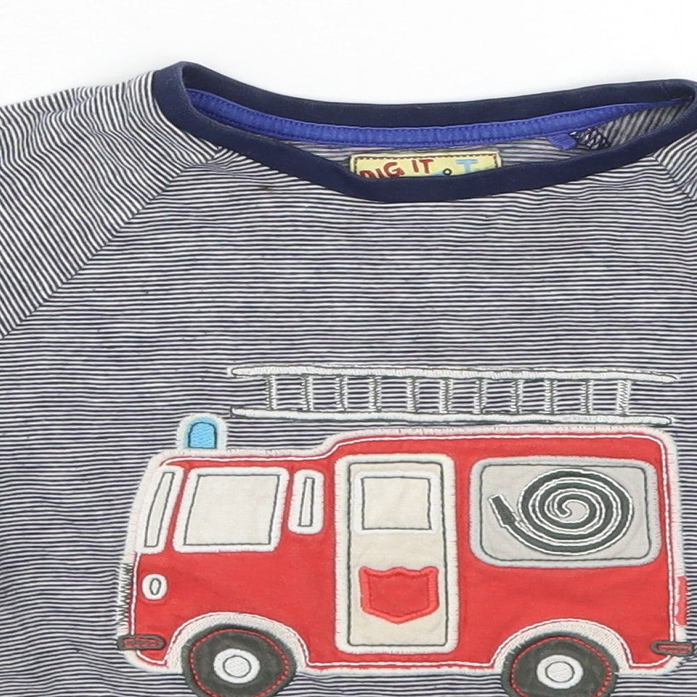 George Boys Blue Striped  Basic T-Shirt Size 4-5 Years  - Fire Truck