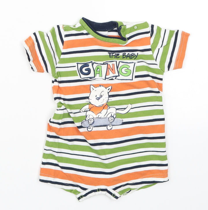 TUP TUP Boys Green Striped  Romper One-Piece Size 0-3 Months  - Orange The Baby Gang Cat