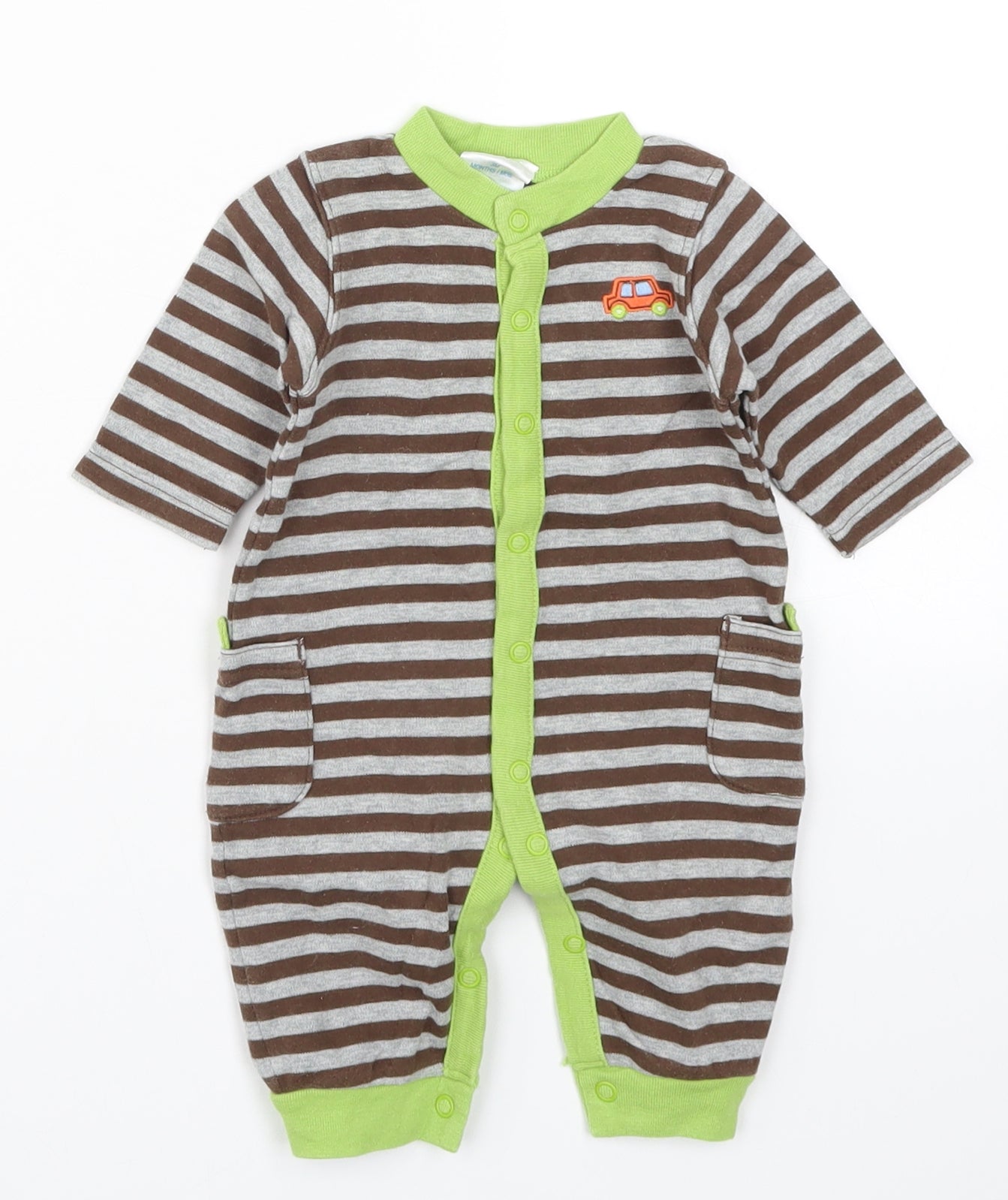 Preworn Boys Brown Striped  Cami One Piece Size 0-3 Months  - Car