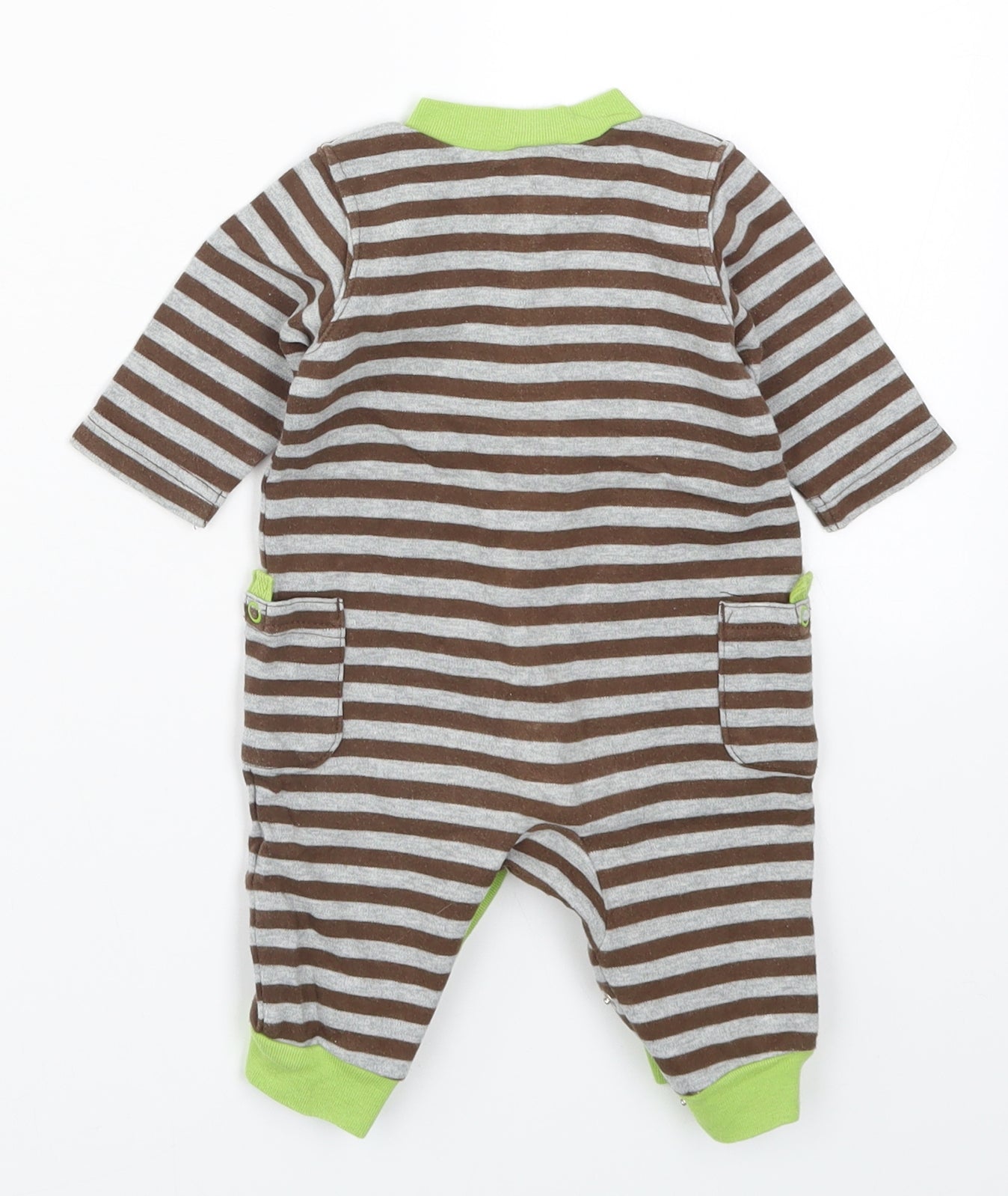 Preworn Boys Brown Striped  Cami One Piece Size 0-3 Months  - Car