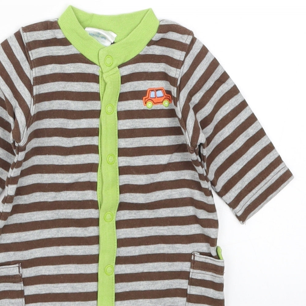 Preworn Boys Brown Striped  Cami One Piece Size 0-3 Months  - Car