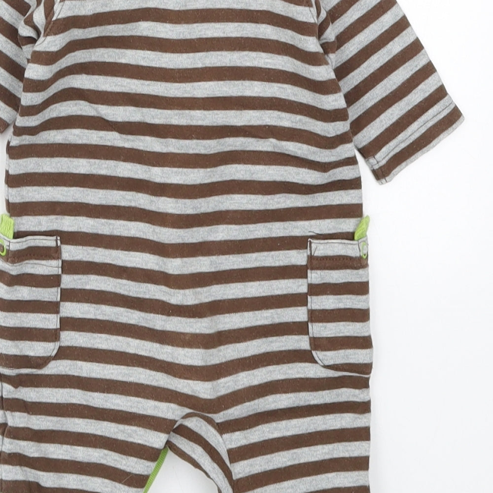 Preworn Boys Brown Striped  Cami One Piece Size 0-3 Months  - Car