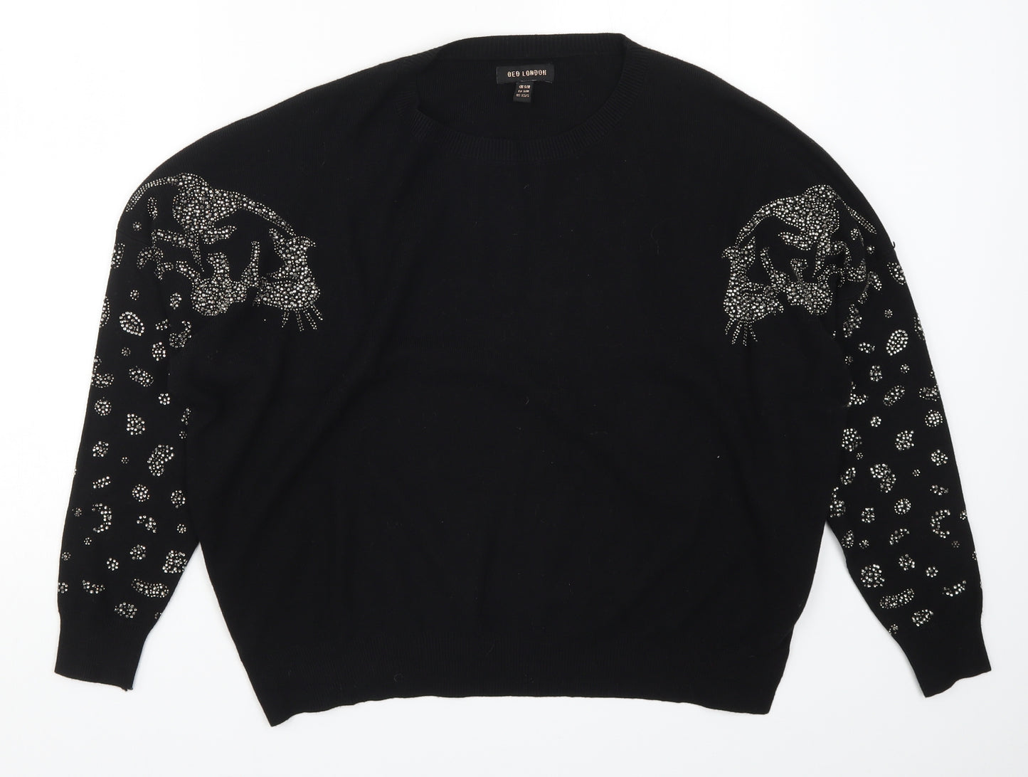 QED London Womens Black Animal Print Knit Pullover Jumper Size S
