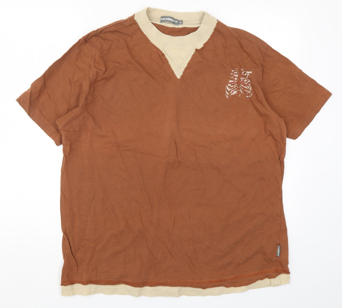 Hamnett Mens Brown    T-Shirt Size XL  - Skeleton Ribs