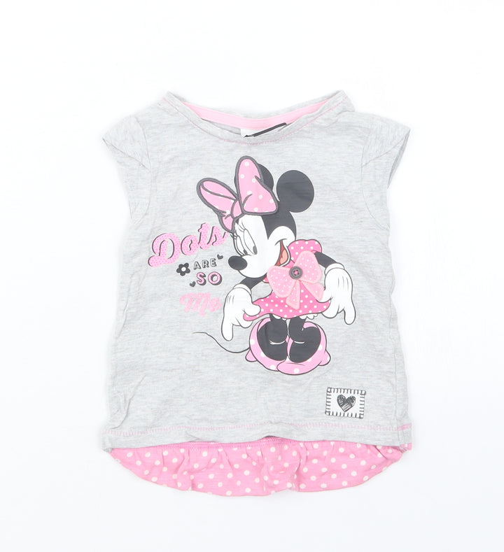George Girls Grey   Basic T-Shirt Size 12-18 Months  - Minnie Mouse