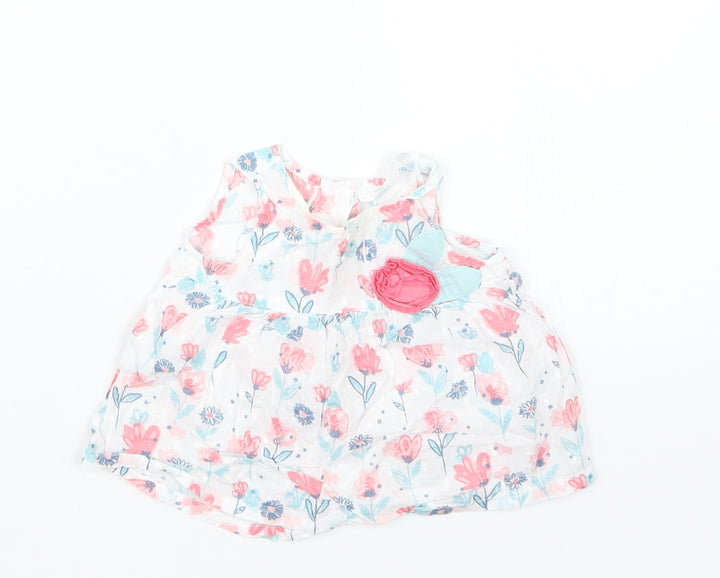 M&Co Girls White Floral Basic Blouse Size 0-3 Months