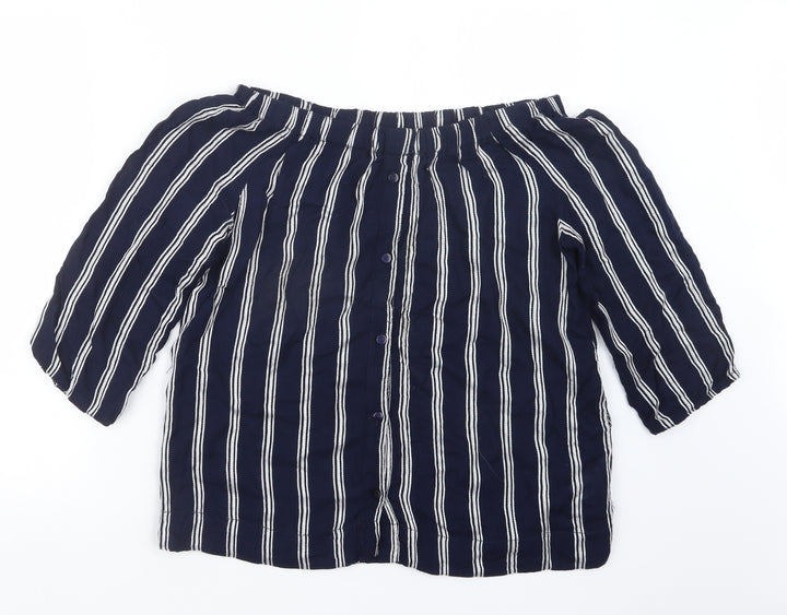 Atmosphere Womens Blue Striped Basic Blouse Size 12