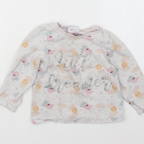 George Girls Grey Geometric  Babydoll Pyjama Top Size 18-24 Months  - Peppa Pig