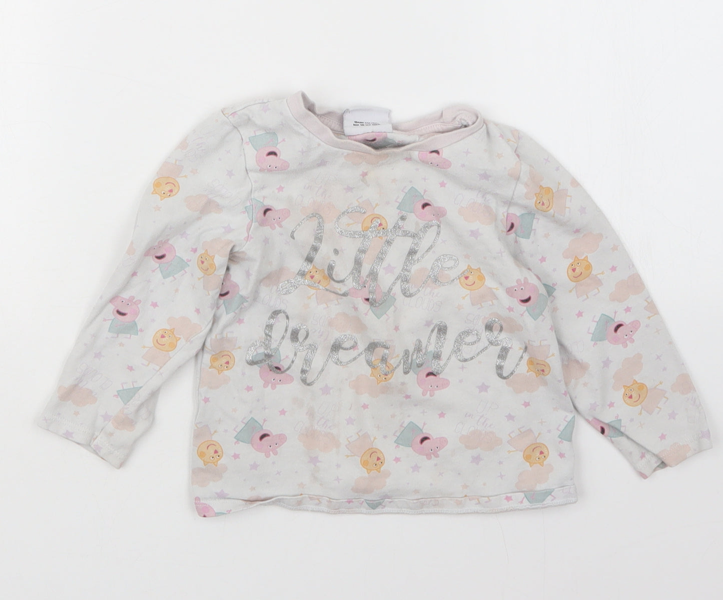George Girls Grey Geometric  Babydoll Pyjama Top Size 18-24 Months  - Peppa Pig