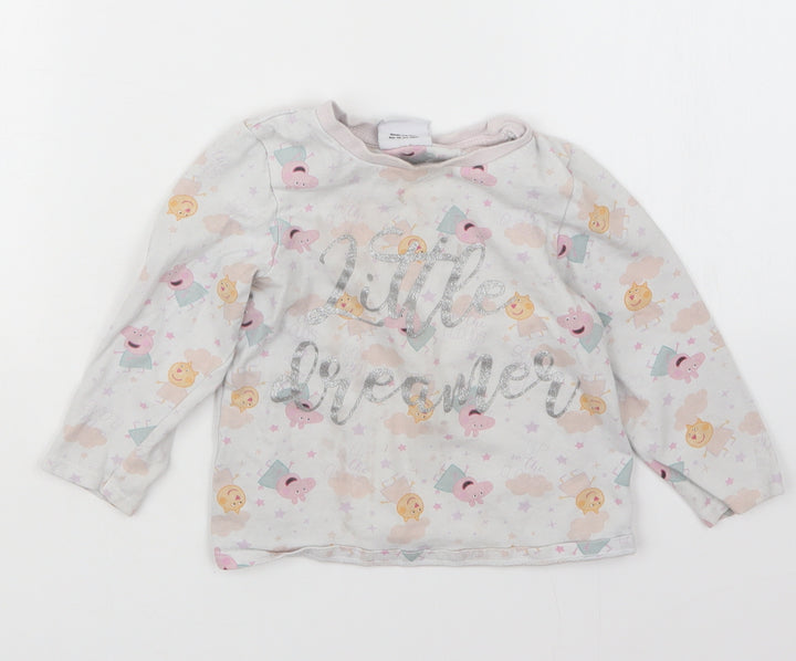 George Girls Grey Geometric  Babydoll Pyjama Top Size 18-24 Months  - Peppa Pig