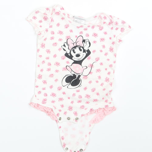 Disney Girls White Floral  Babygrow One-Piece Size 12-18 Months  - Minnie Mouse