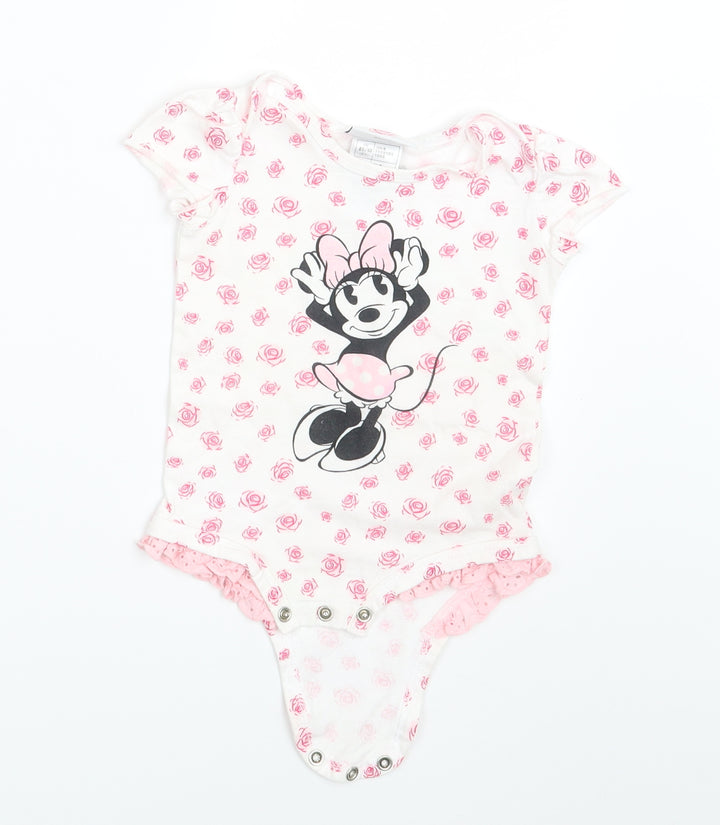 Disney Girls White Floral  Babygrow One-Piece Size 12-18 Months  - Minnie Mouse