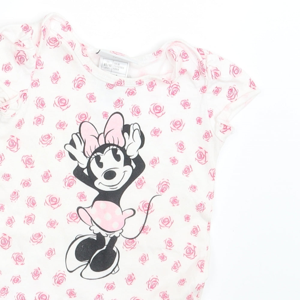 Disney Girls White Floral  Babygrow One-Piece Size 12-18 Months  - Minnie Mouse