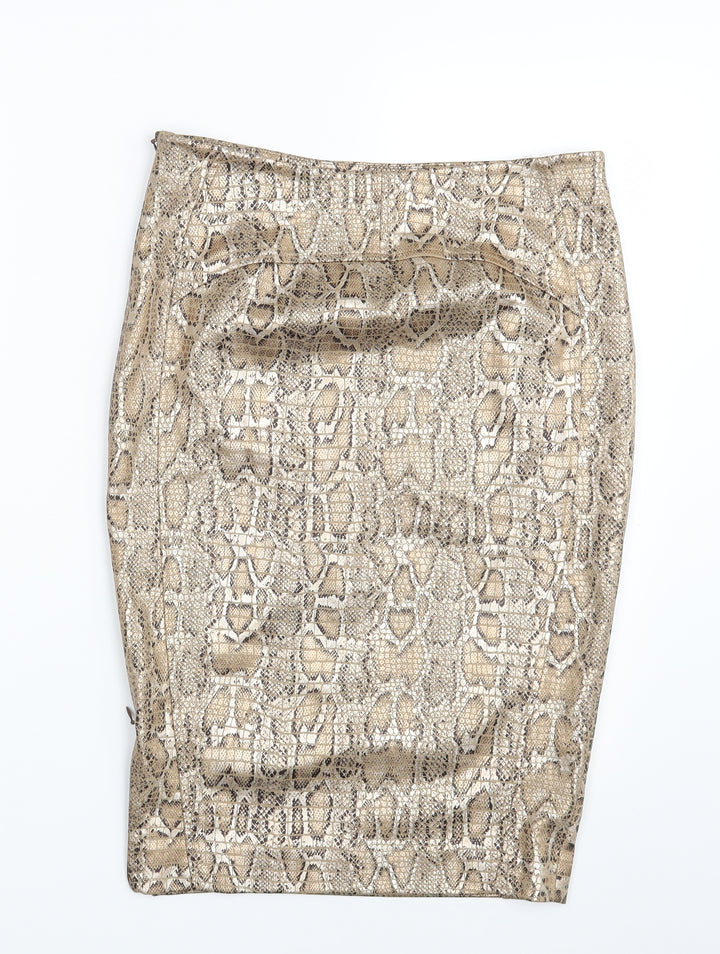 Vicolo Womens Gold Animal Print  Straight & Pencil Skirt One Size