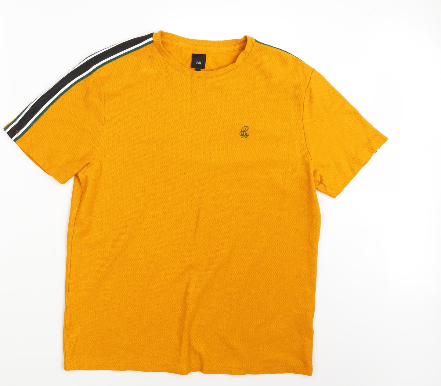 River Island Mens Yellow Striped   T-Shirt Size L