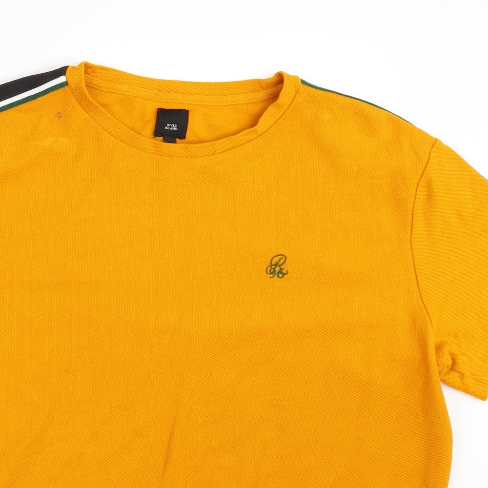 River Island Mens Yellow Striped   T-Shirt Size L