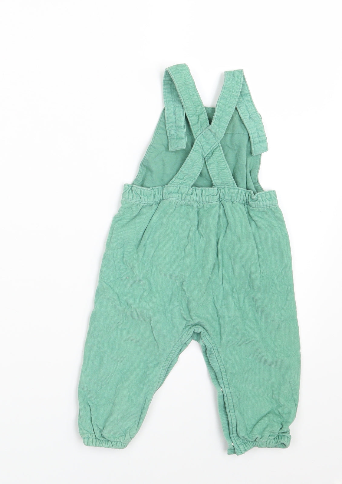 M&S Girls Green Floral Corduroy Pinafore/Dungaree Dress  Size 6-9 Months