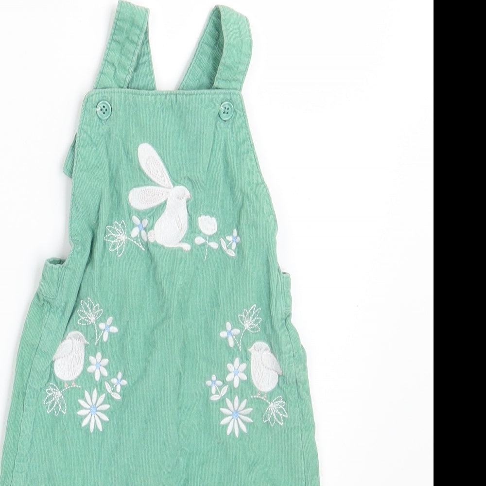 M&S Girls Green Floral Corduroy Pinafore/Dungaree Dress  Size 6-9 Months