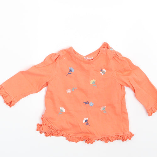 Nutmeg Girls Orange Floral  Basic T-Shirt Size 6-9 Months