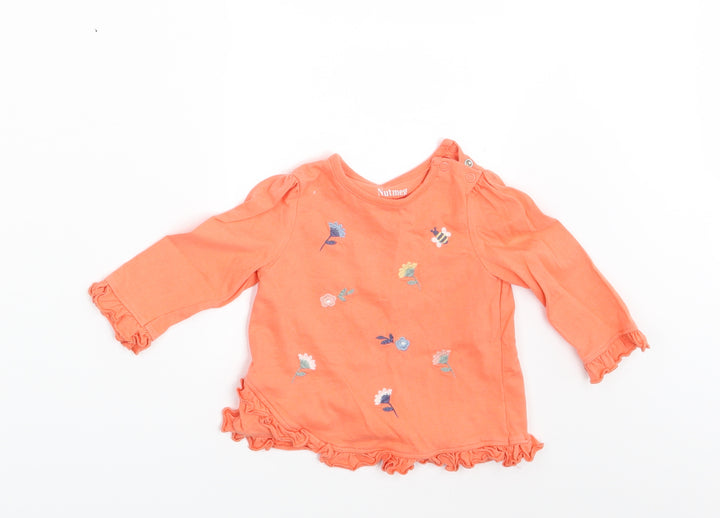 Nutmeg Girls Orange Floral Basic T-Shirt Size 6-9 Months