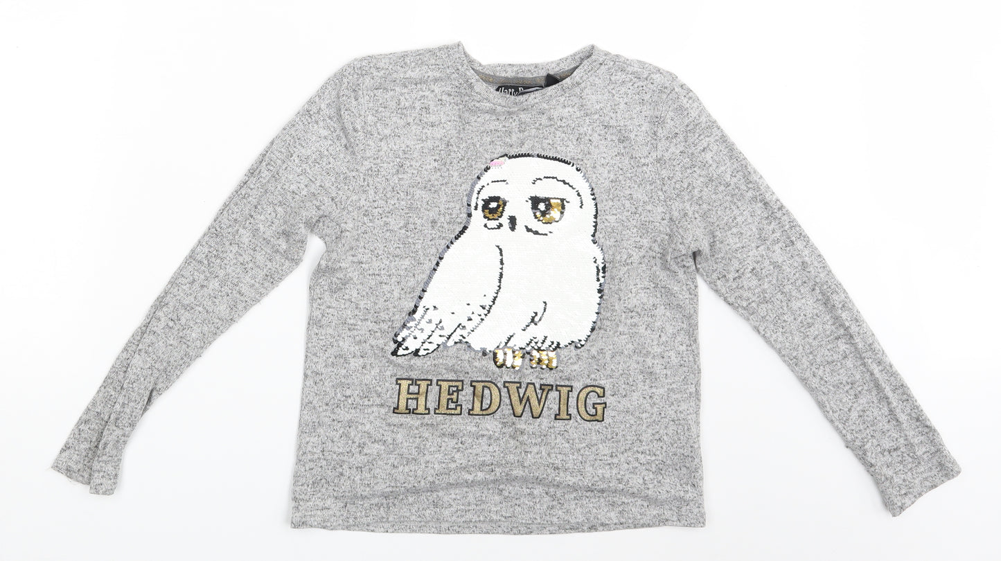 Harry Potter Girls Grey Animal Print  Pullover Jumper Size 11-12 Years  - Hedwig