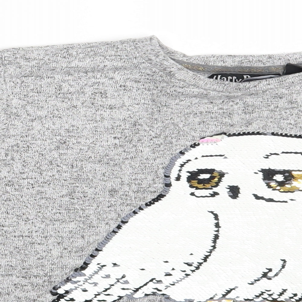 Harry Potter Girls Grey Animal Print  Pullover Jumper Size 11-12 Years  - Hedwig