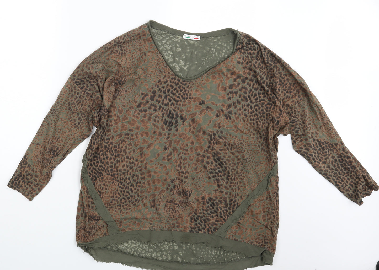 Made in Italy Womens Green Animal Print  Basic T-Shirt One Size