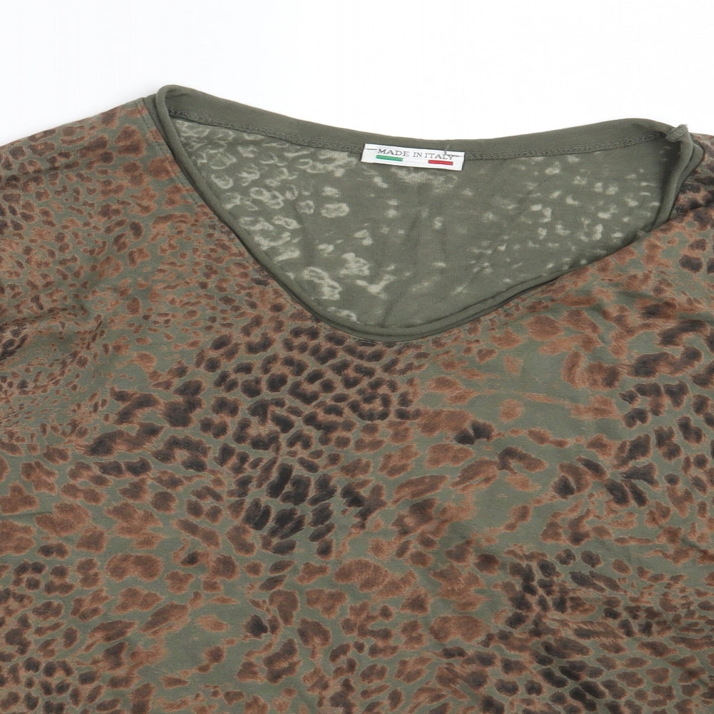 Made in Italy Womens Green Animal Print  Basic T-Shirt One Size
