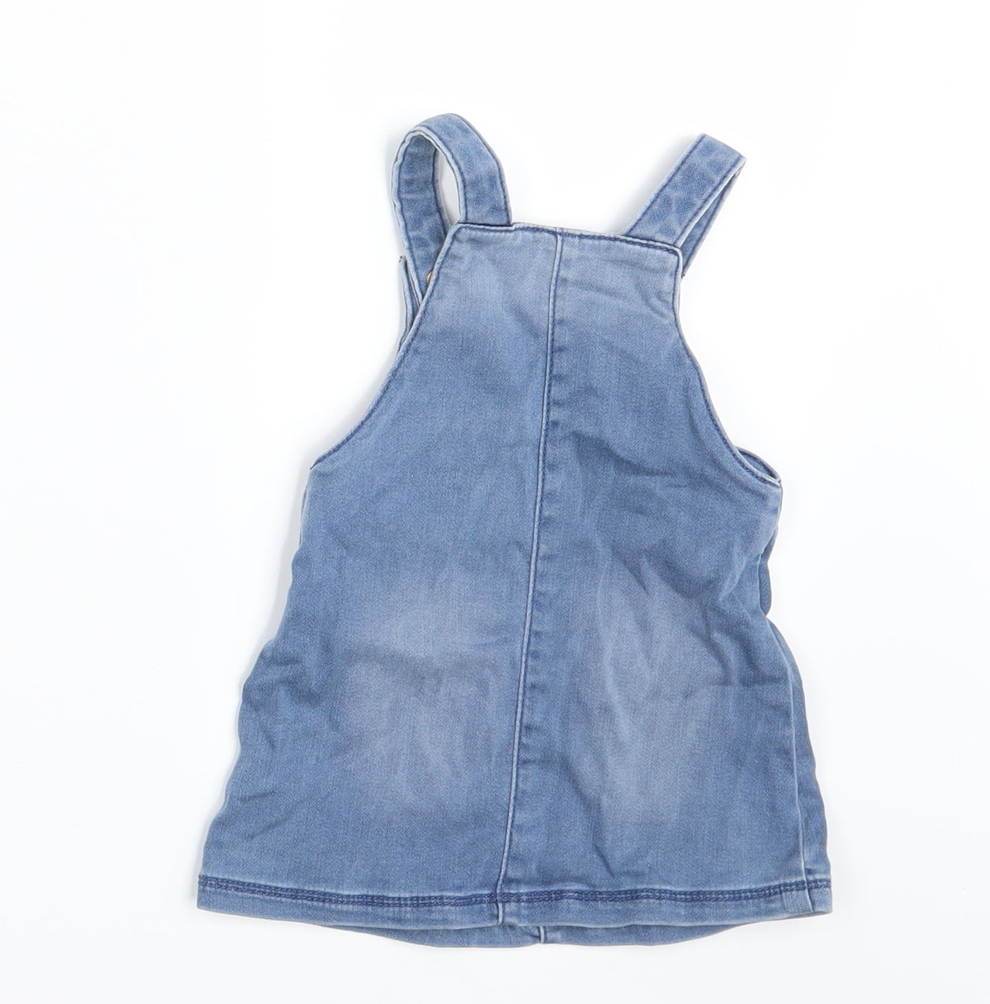 F&F Girls Blue  Denim Pinafore/Dungaree Dress  Size 9-12 Months