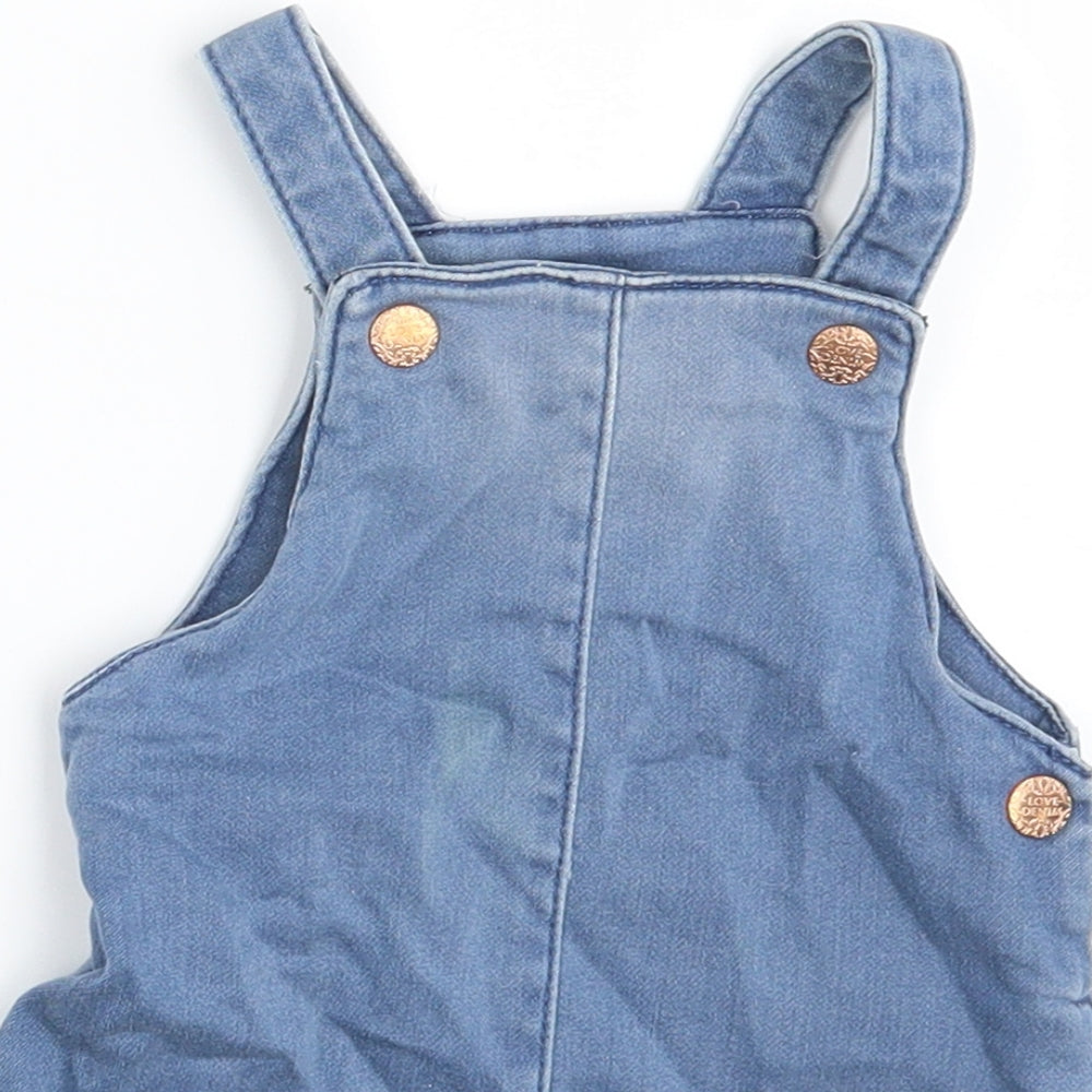 F&F Girls Blue  Denim Pinafore/Dungaree Dress  Size 9-12 Months