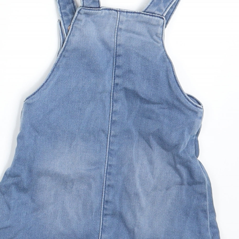F&F Girls Blue  Denim Pinafore/Dungaree Dress  Size 9-12 Months