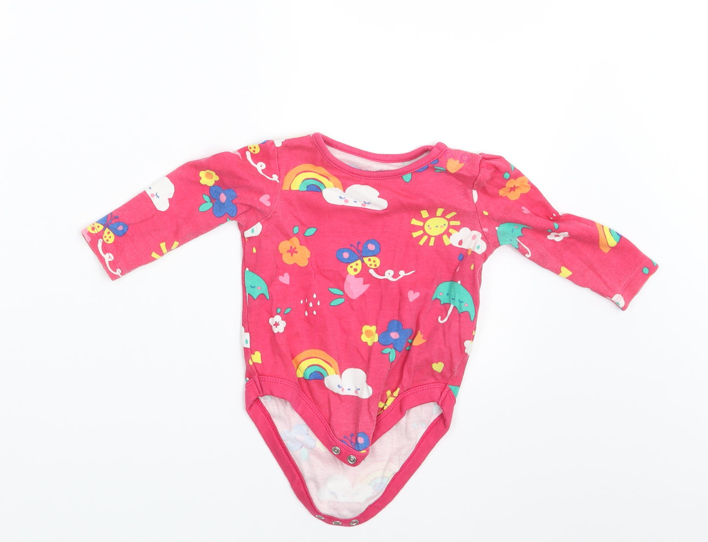 F&F Girls Pink Floral  Romper One-Piece Size 6-9 Months