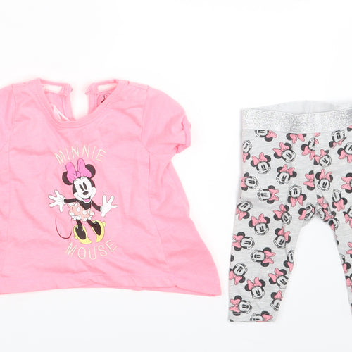 Disney Girls Pink Animal Print  Basic T-Shirt Size 3-6 Months  - Minnie Mouse