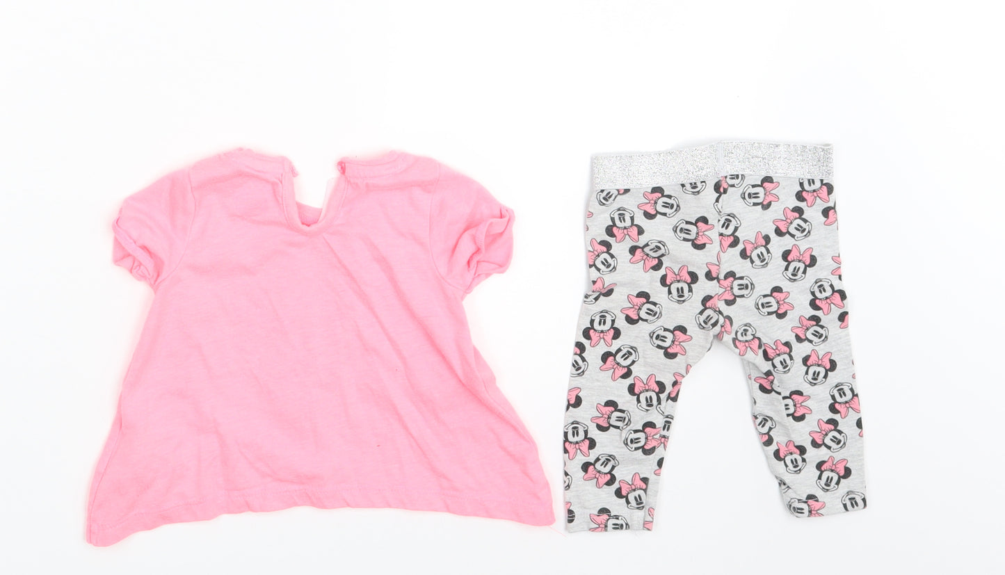 Disney Girls Pink Animal Print  Basic T-Shirt Size 3-6 Months  - Minnie Mouse