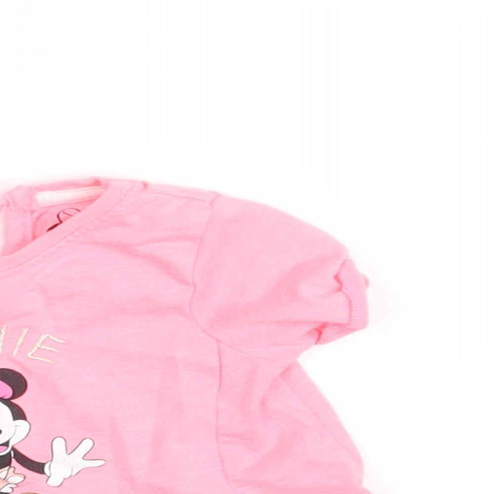 Disney Girls Pink Animal Print  Basic T-Shirt Size 3-6 Months  - Minnie Mouse