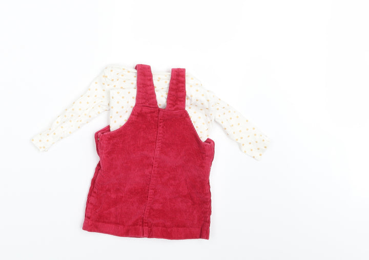 F&F Girls Pink Polka Dot Corduroy Pinafore/Dungaree Dress  Size 3-6 Months