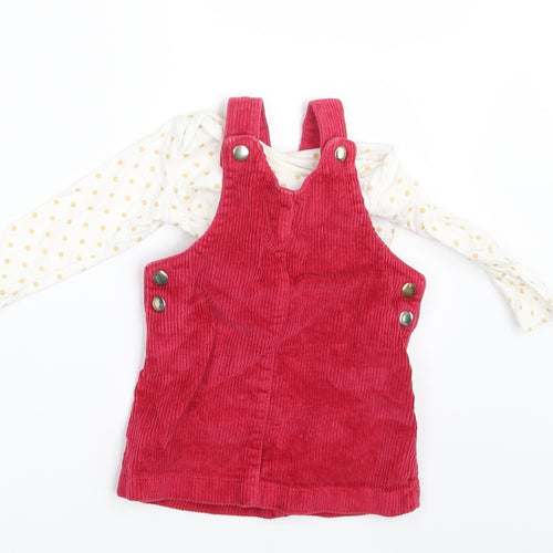 F&F Girls Pink Polka Dot Corduroy Pinafore/Dungaree Dress  Size 3-6 Months