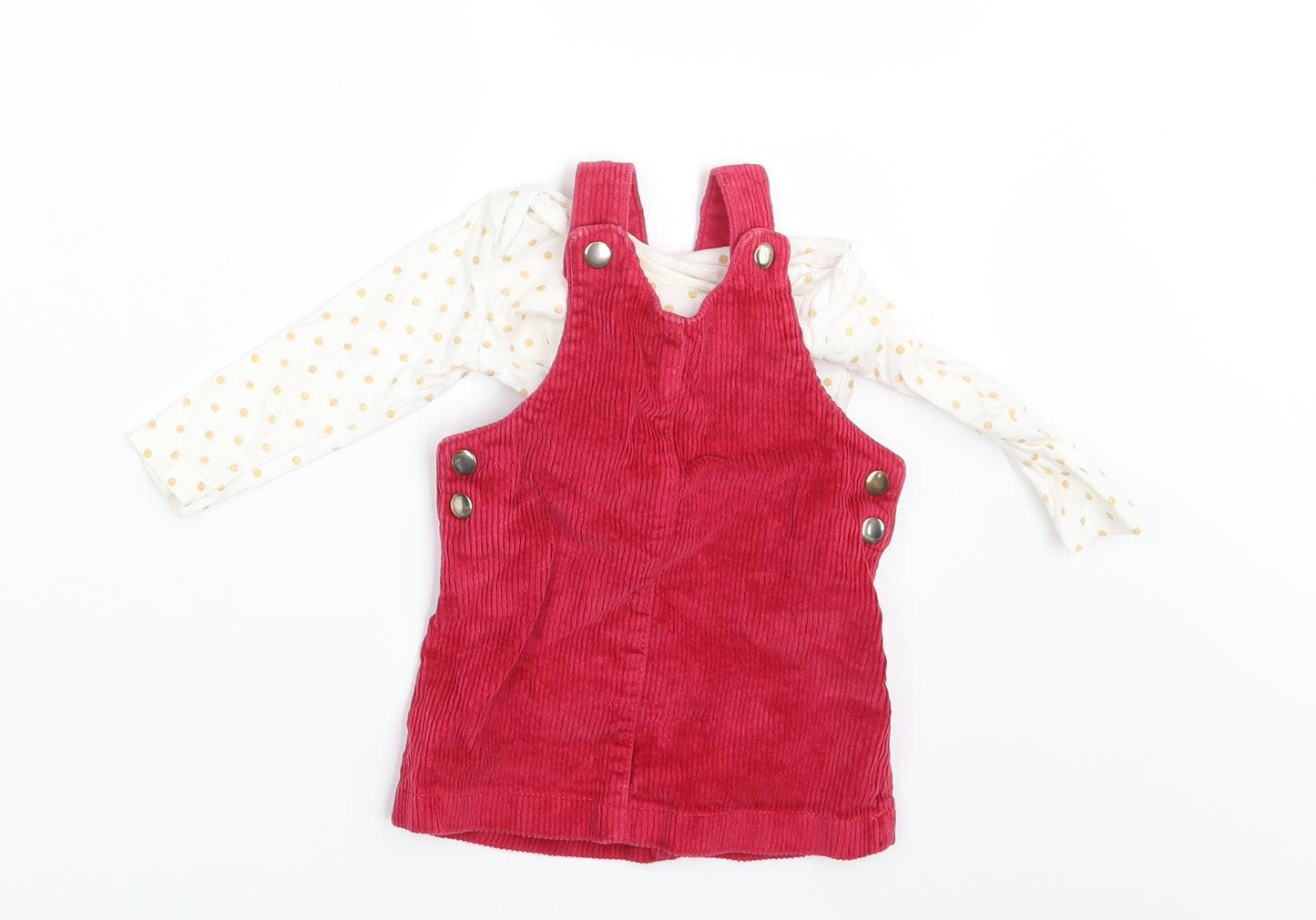 F&F Girls Pink Polka Dot Corduroy Pinafore/Dungaree Dress  Size 3-6 Months
