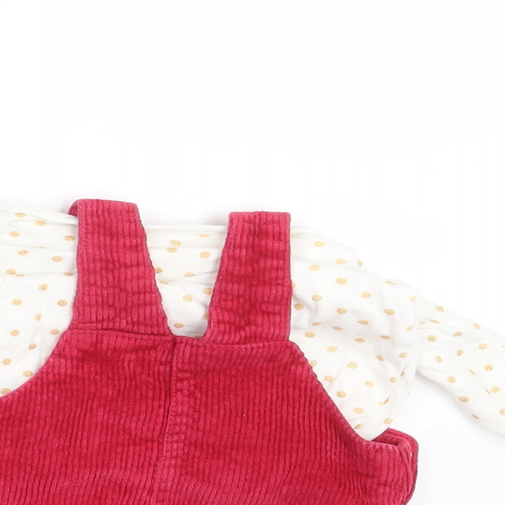 F&F Girls Pink Polka Dot Corduroy Pinafore/Dungaree Dress  Size 3-6 Months