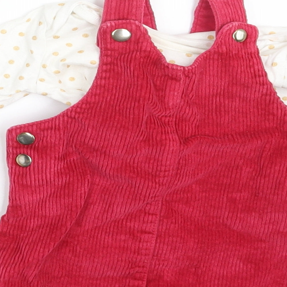 F&F Girls Pink Polka Dot Corduroy Pinafore/Dungaree Dress  Size 3-6 Months