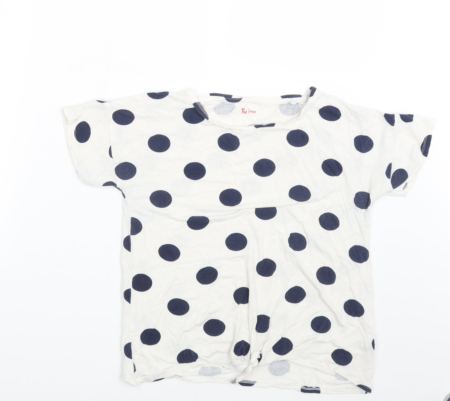 TU Girls White Polka Dot  Basic T-Shirt Size 13 Years