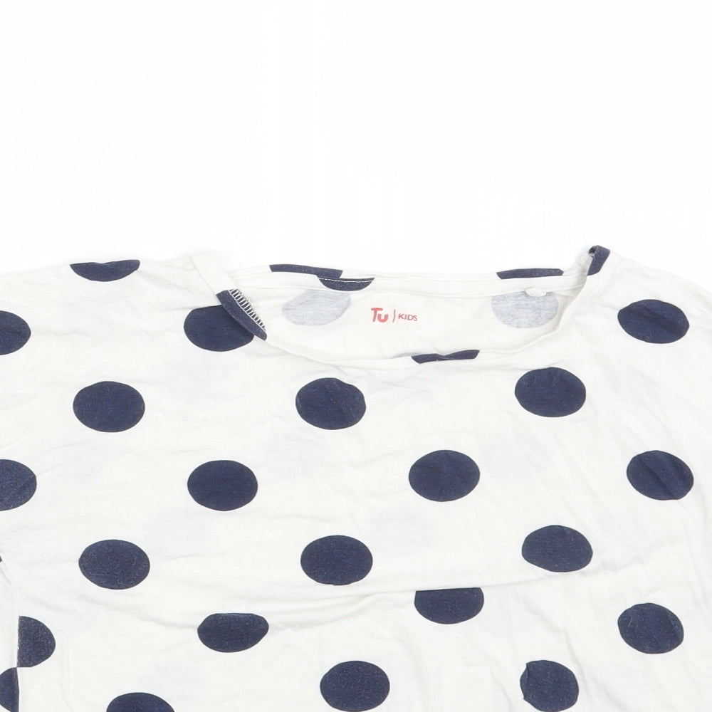 TU Girls White Polka Dot  Basic T-Shirt Size 13 Years